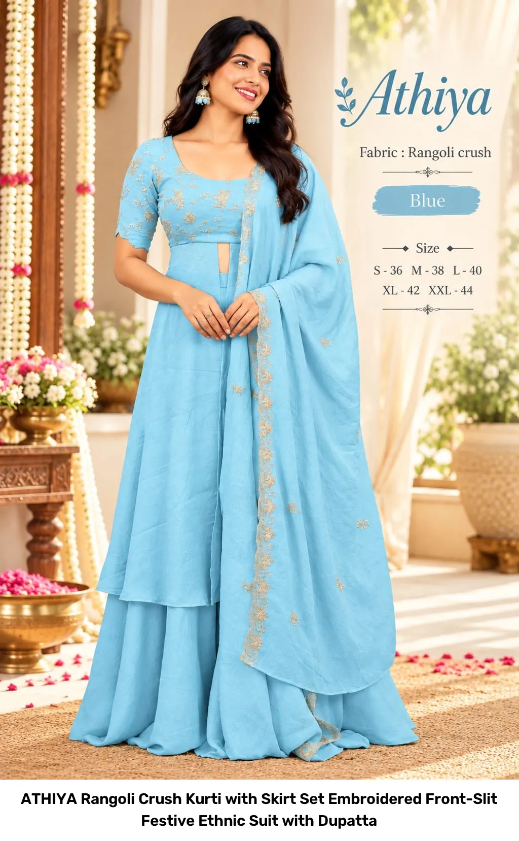 ATHIYA Rangoli Crush Kurti with Skirt Set – Embroidered Front-Slit Festive Ethnic Suit with Dupatta 5