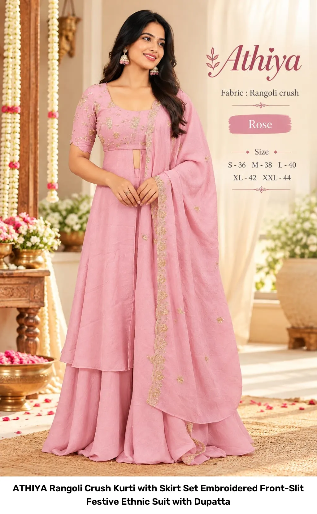 ATHIYA Rangoli Crush Kurti with Skirt Set – Embroidered Front-Slit Festive Ethnic Suit with Dupatta 7