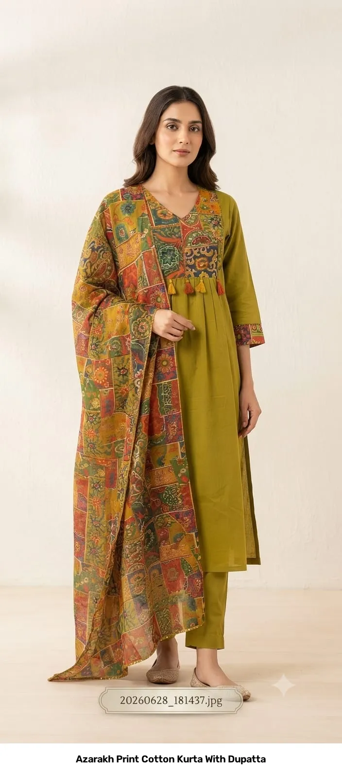 Azarakh Print Cotton Kurta With Dupatta 14