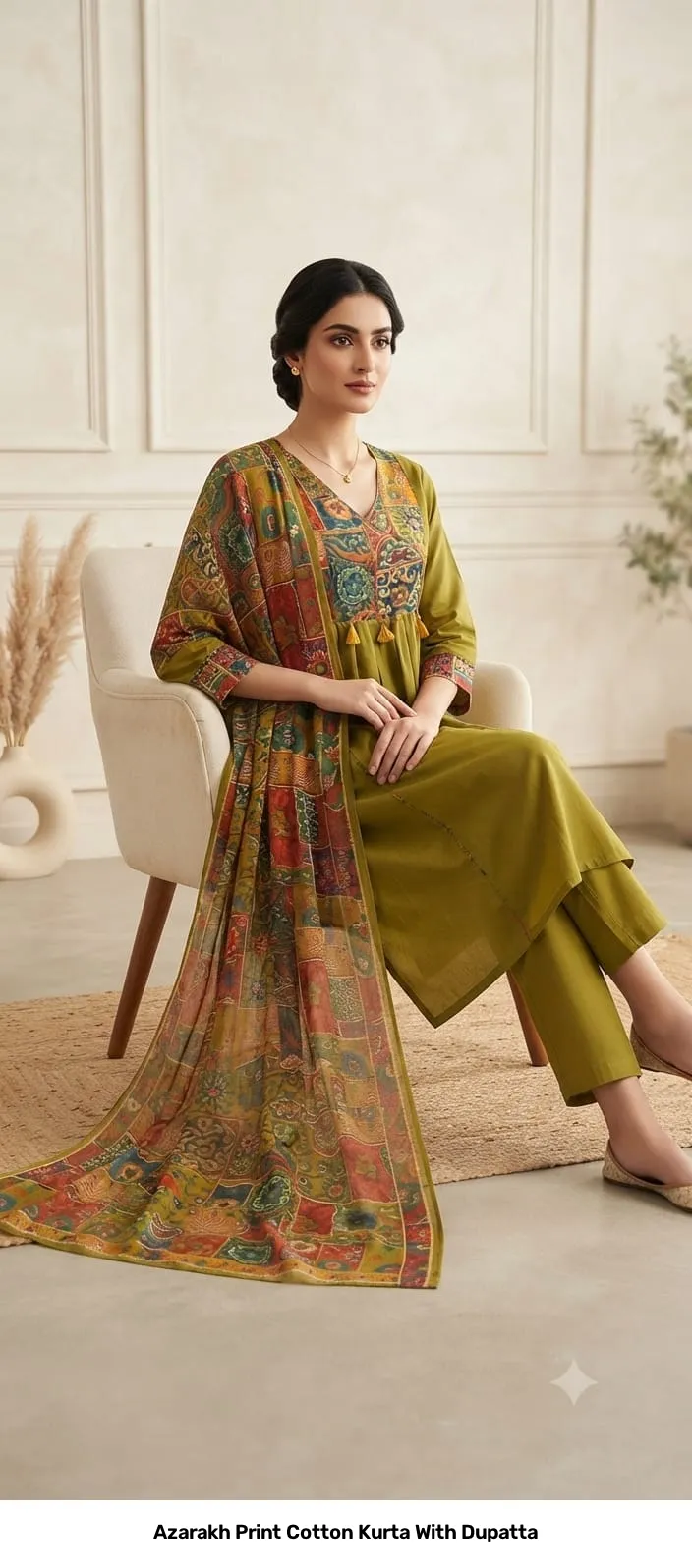 Azarakh Print Cotton Kurta With Dupatta 3