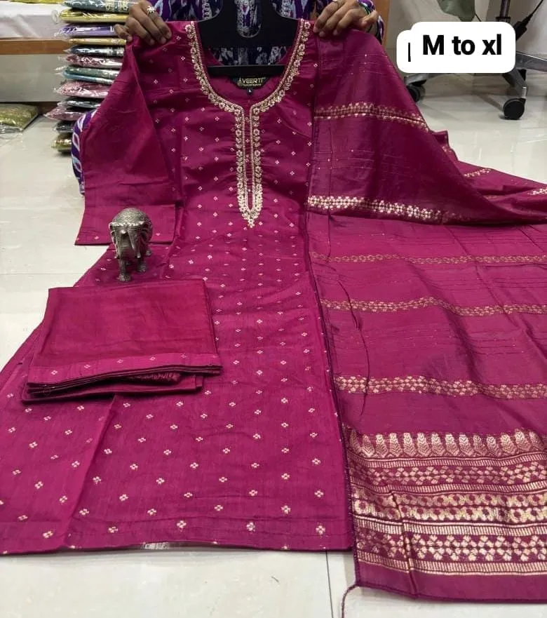 Banarasi Silk Kurti Pant Set with Dupatta