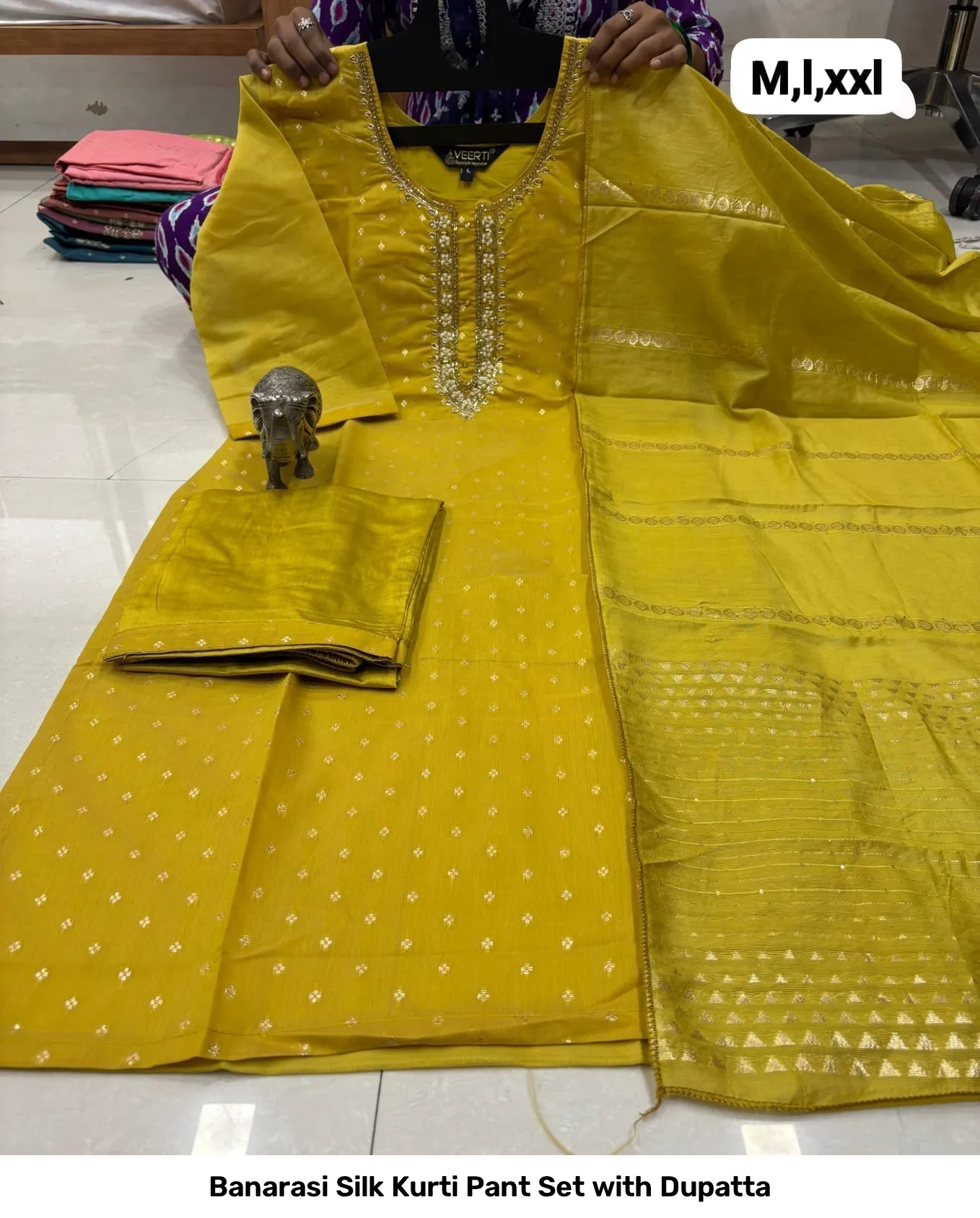 Banarasi Silk Kurti Pant Set with Dupatta 11