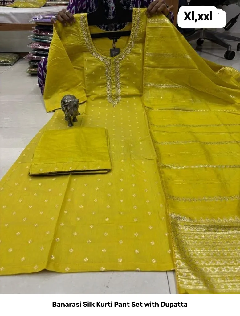 Banarasi Silk Kurti Pant Set with Dupatta 15