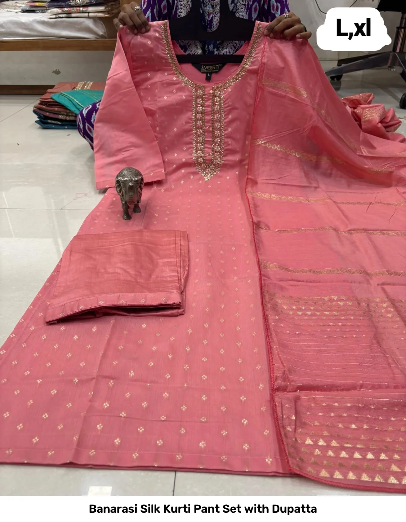 Banarasi Silk Kurti Pant Set with Dupatta 20