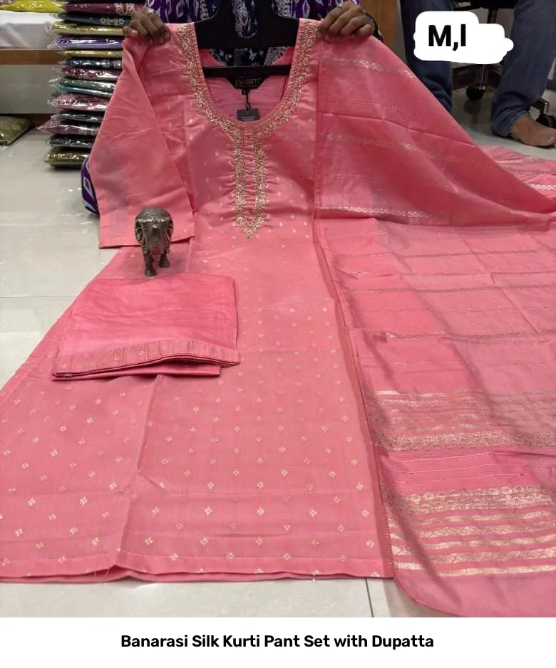 Banarasi Silk Kurti Pant Set with Dupatta 21