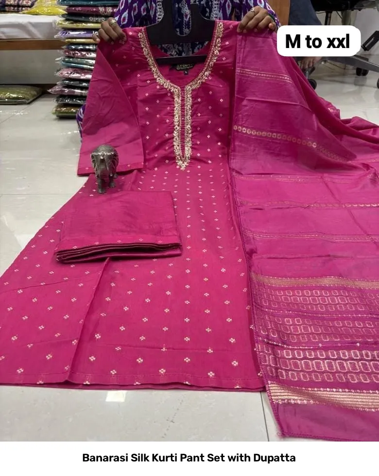 Banarasi Silk Kurti Pant Set with Dupatta 22
