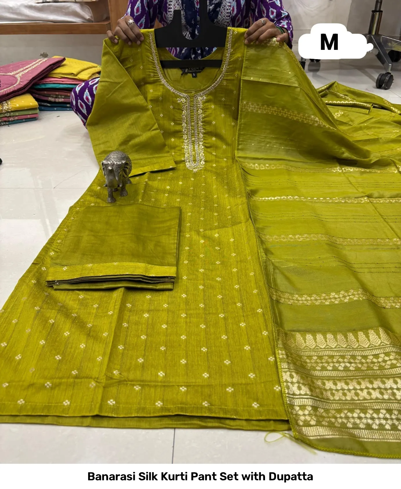 Banarasi Silk Kurti Pant Set with Dupatta 23