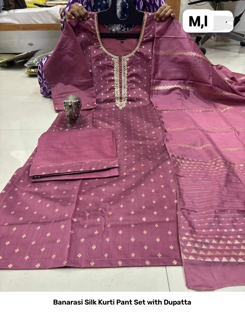 Banarasi Silk Kurti Pant Set with Dupatta 24