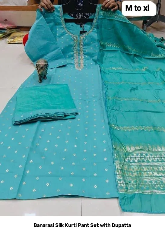 Banarasi Silk Kurti Pant Set with Dupatta 25
