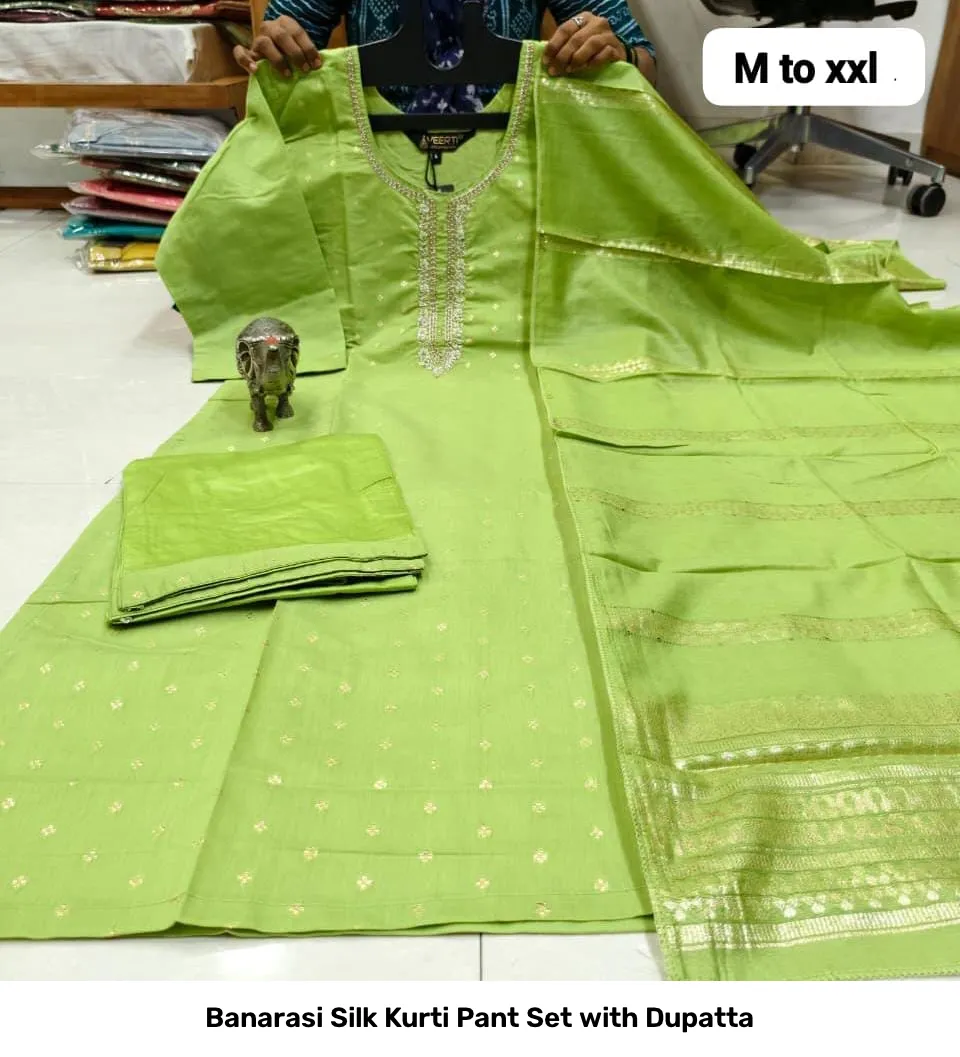 Banarasi Silk Kurti Pant Set with Dupatta 26