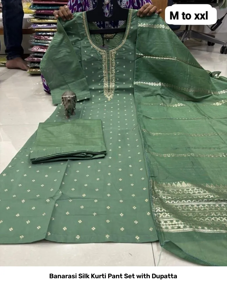 Banarasi Silk Kurti Pant Set with Dupatta 27