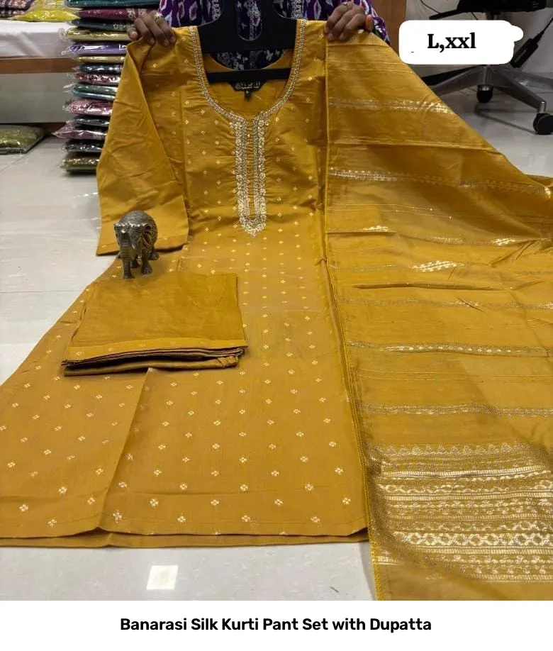 Banarasi Silk Kurti Pant Set with Dupatta 28