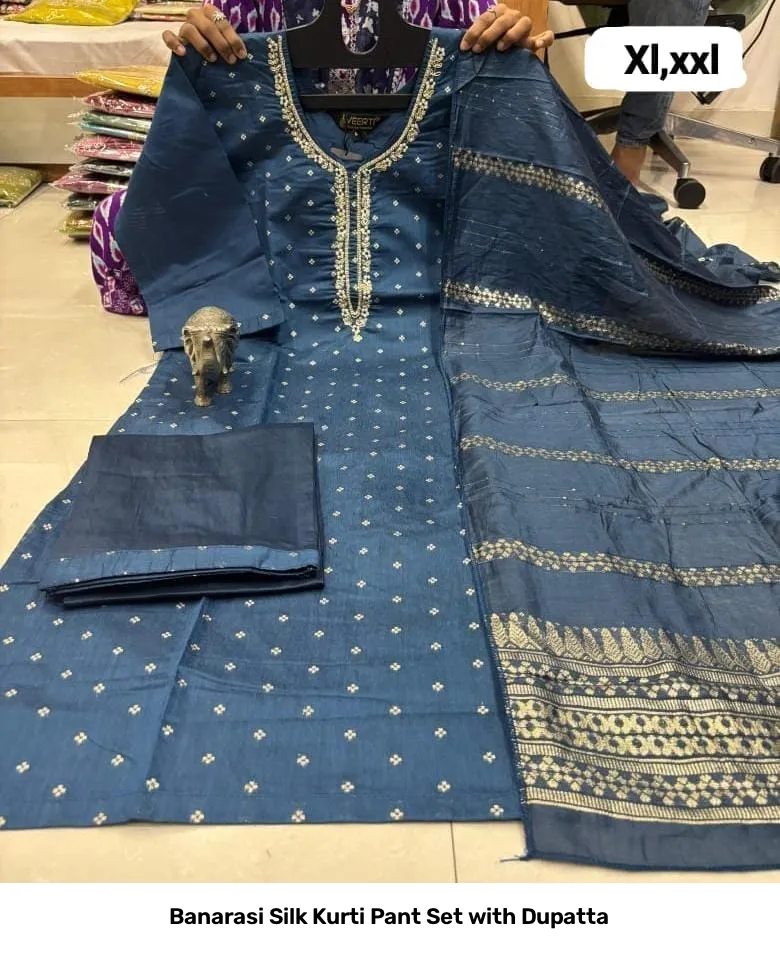 Banarasi Silk Kurti Pant Set with Dupatta 30