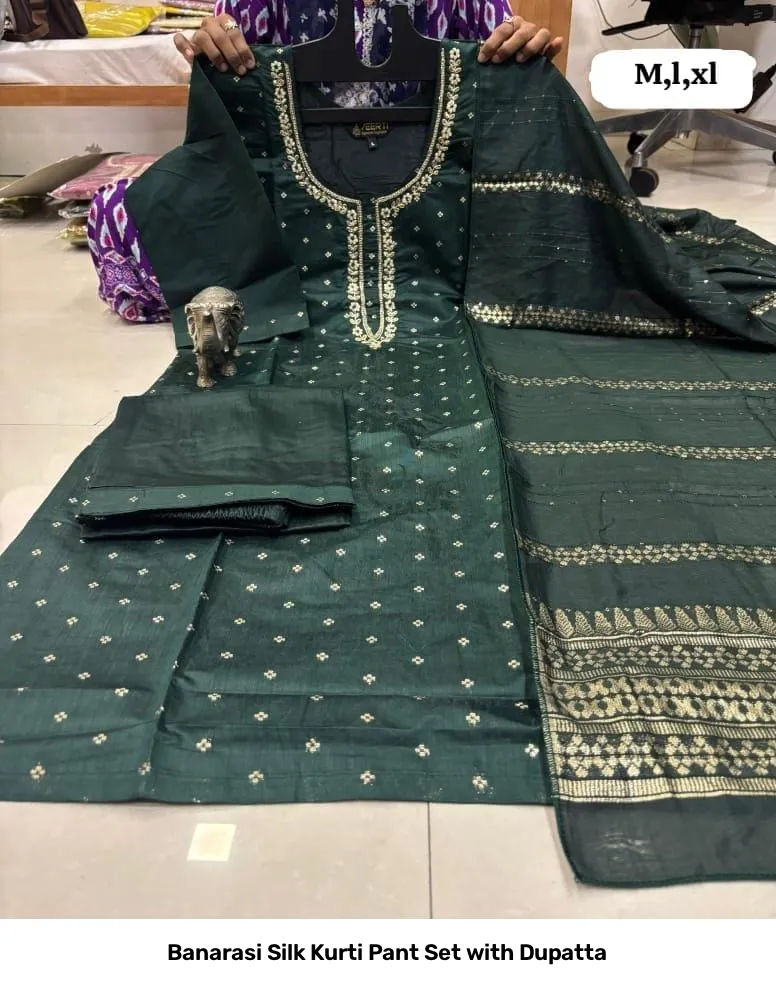 Banarasi Silk Kurti Pant Set with Dupatta 31