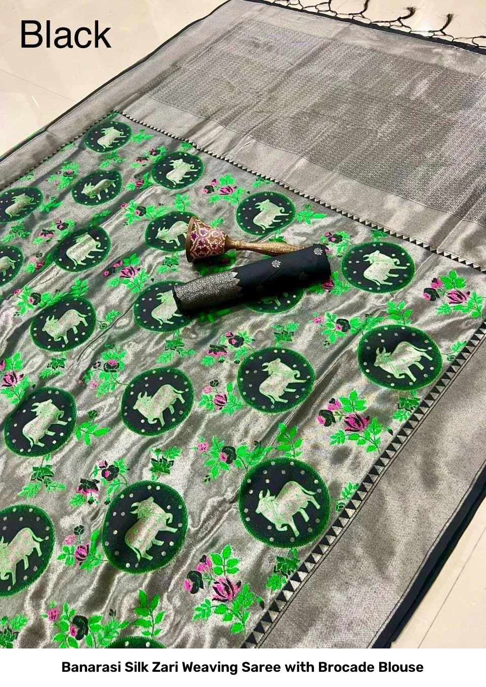 Banarasi Silk Zari Weaving Saree with Brocade Blouse 10