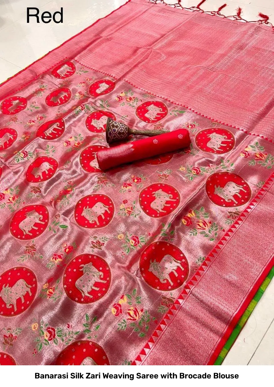 Banarasi Silk Zari Weaving Saree with Brocade Blouse 11