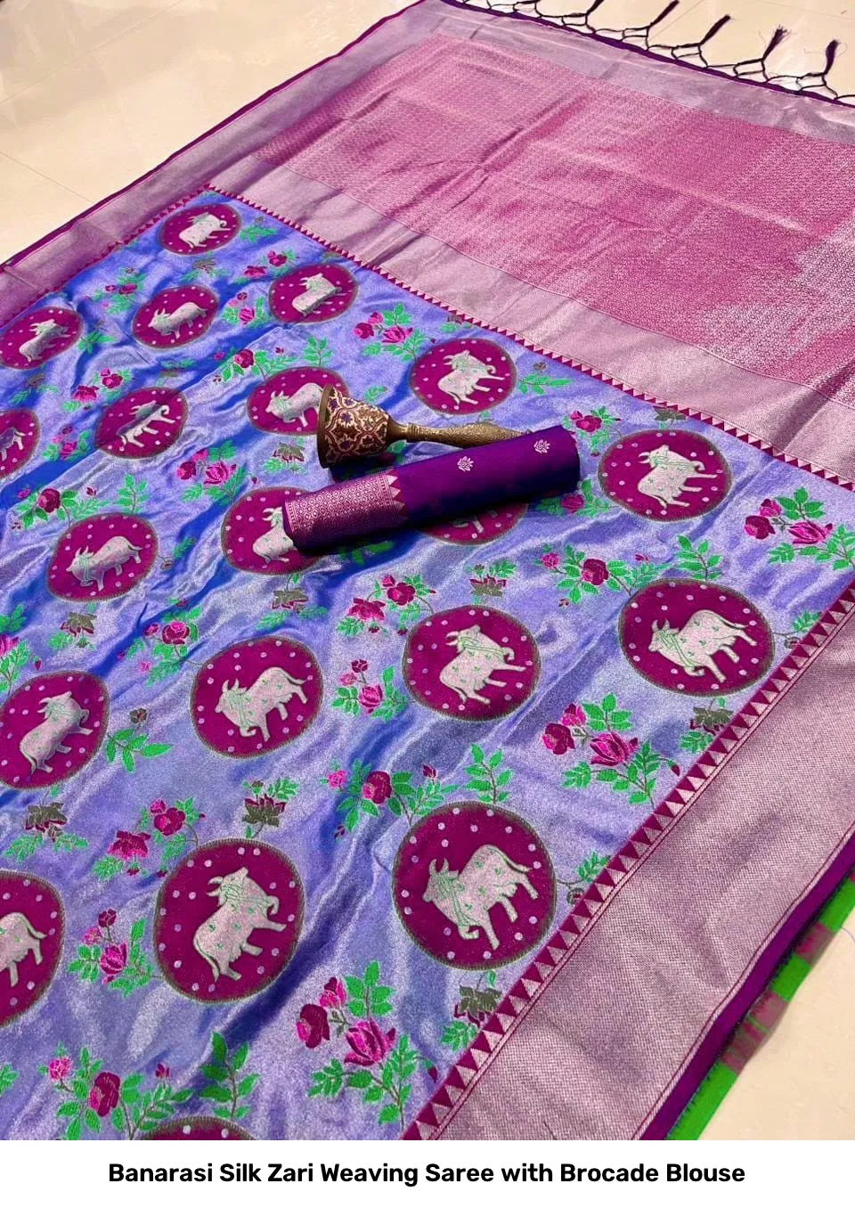 Banarasi Silk Zari Weaving Saree with Brocade Blouse 12