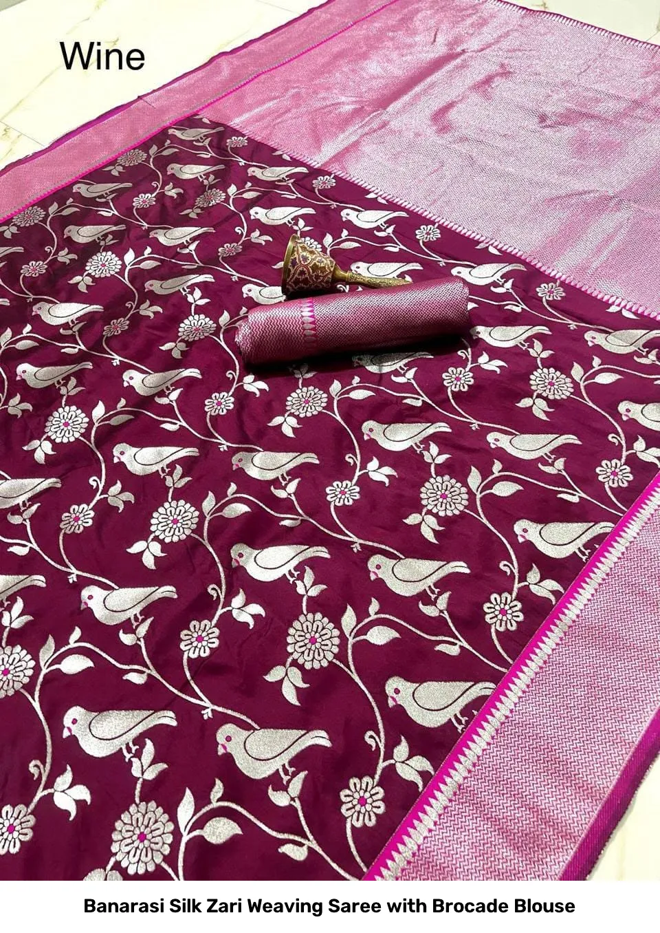 Banarasi Silk Zari Weaving Saree with Brocade Blouse 13