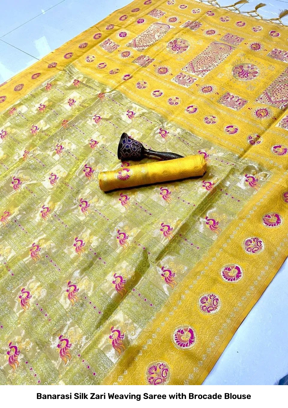 Banarasi Silk Zari Weaving Saree with Brocade Blouse 16