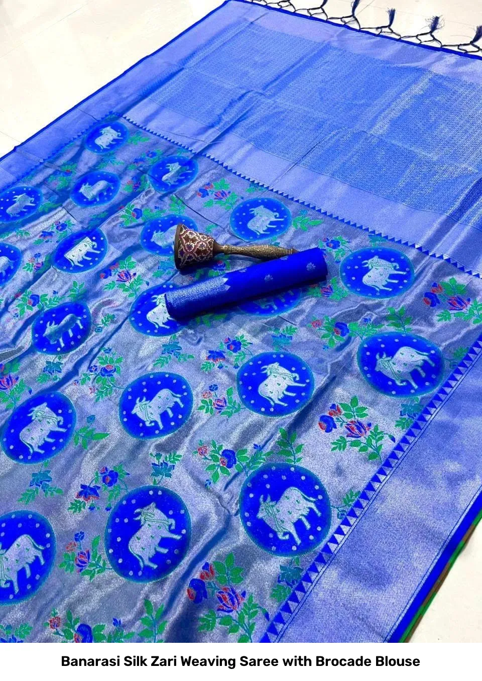 Banarasi Silk Zari Weaving Saree with Brocade Blouse 17