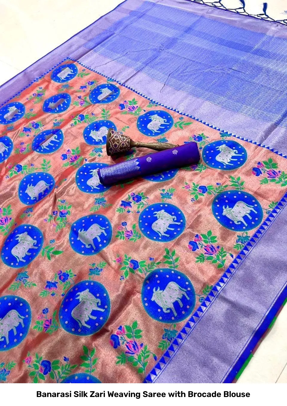 Banarasi Silk Zari Weaving Saree with Brocade Blouse 18