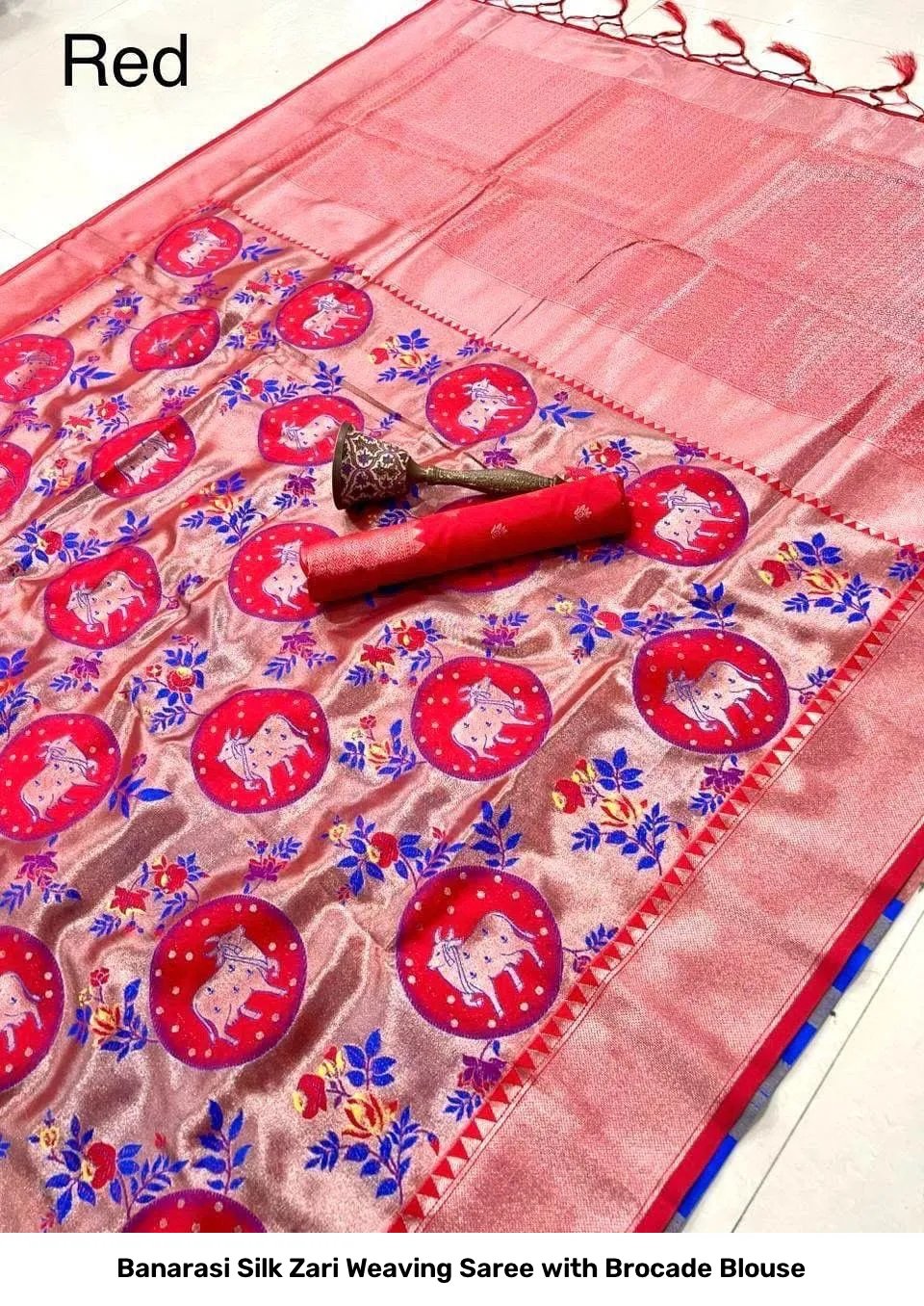 Banarasi Silk Zari Weaving Saree with Brocade Blouse 19
