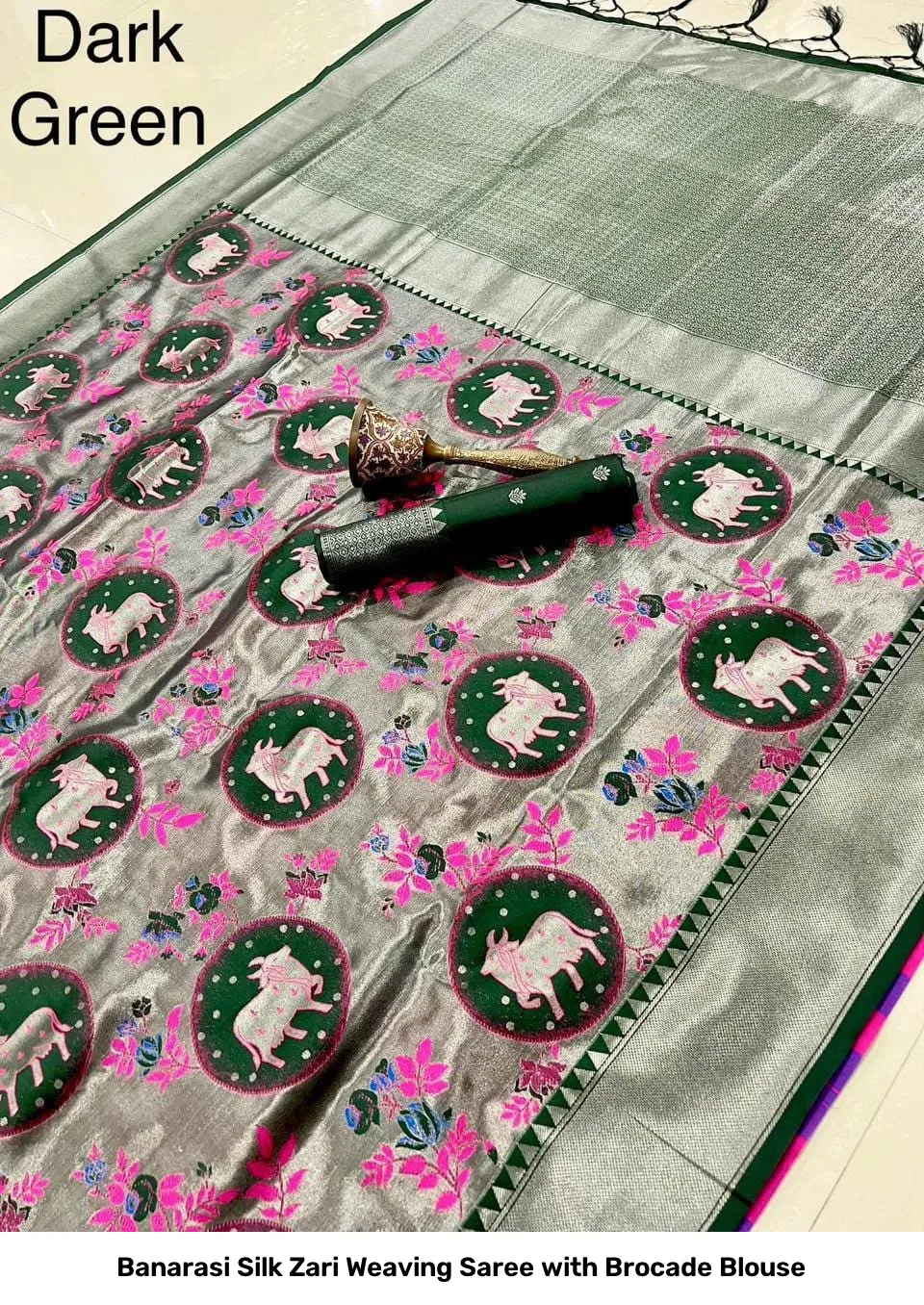Banarasi Silk Zari Weaving Saree with Brocade Blouse 2