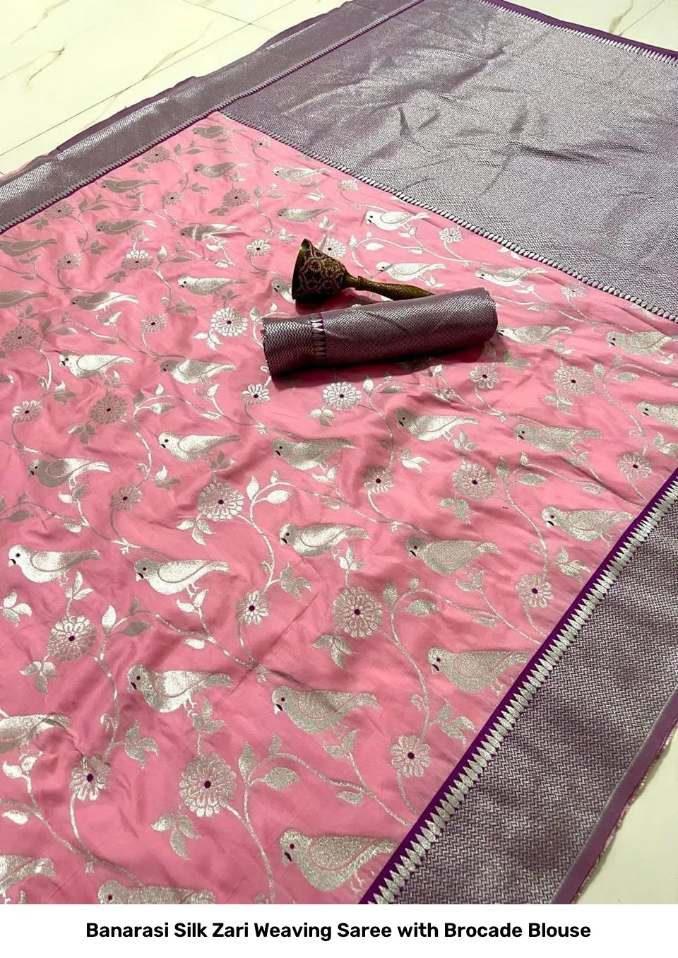 Banarasi Silk Zari Weaving Saree with Brocade Blouse 3