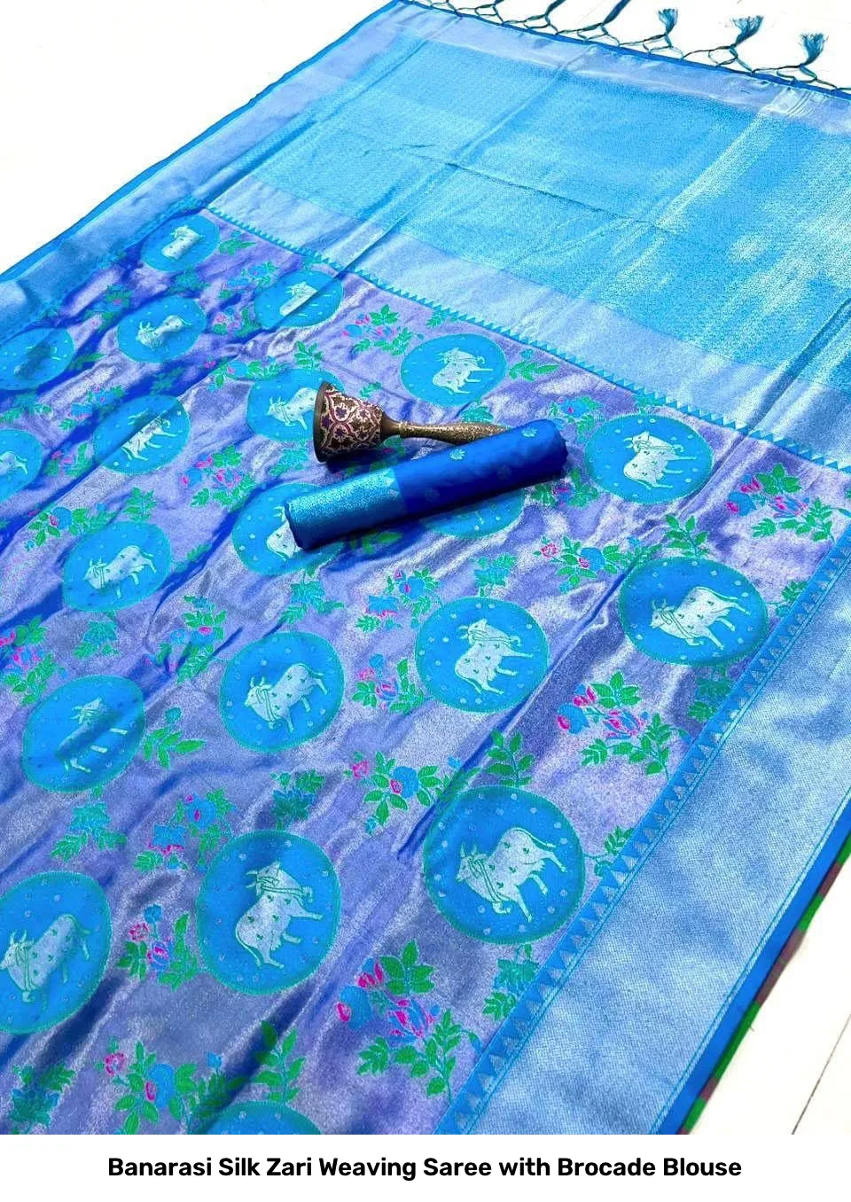 Banarasi Silk Zari Weaving Saree with Brocade Blouse 4
