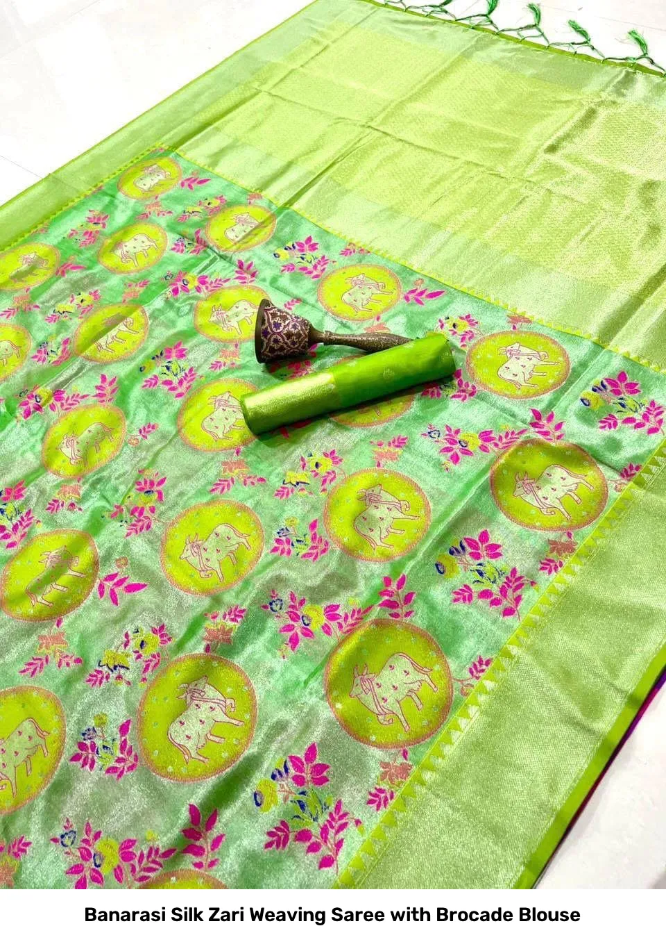 Banarasi Silk Zari Weaving Saree with Brocade Blouse 5