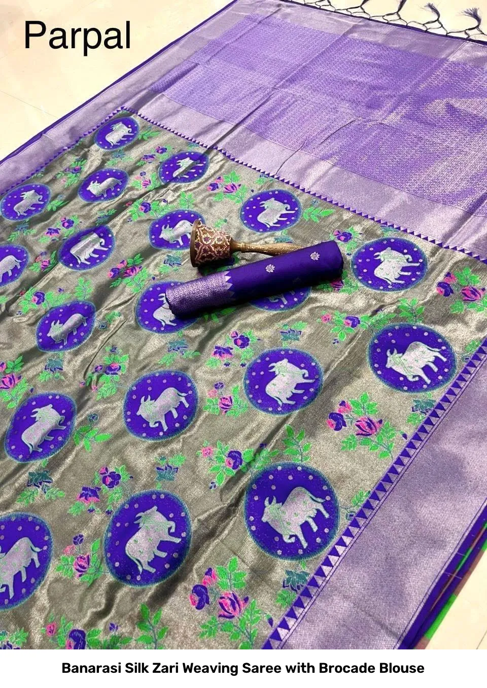 Banarasi Silk Zari Weaving Saree with Brocade Blouse 6