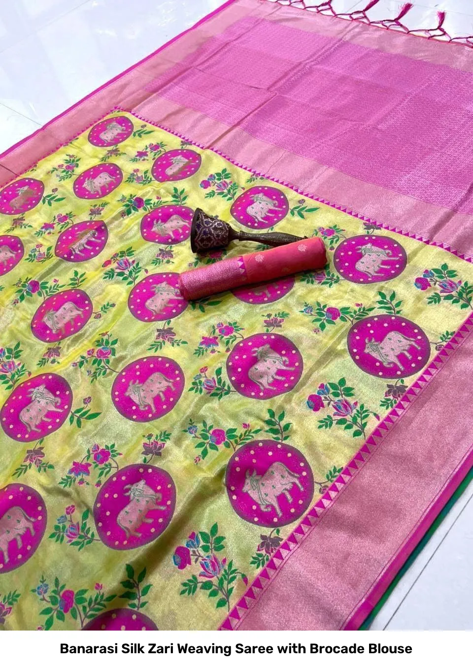 Banarasi Silk Zari Weaving Saree with Brocade Blouse 7
