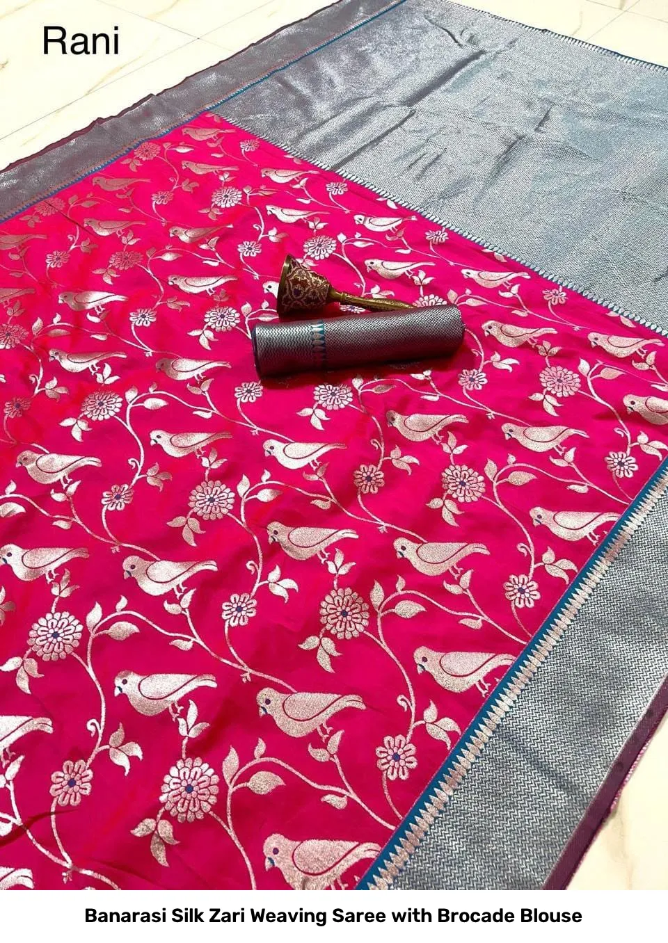 Banarasi Silk Zari Weaving Saree with Brocade Blouse 8