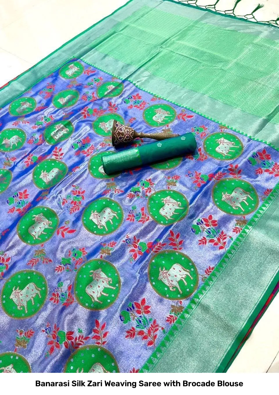 Banarasi Silk Zari Weaving Saree with Brocade Blouse 9