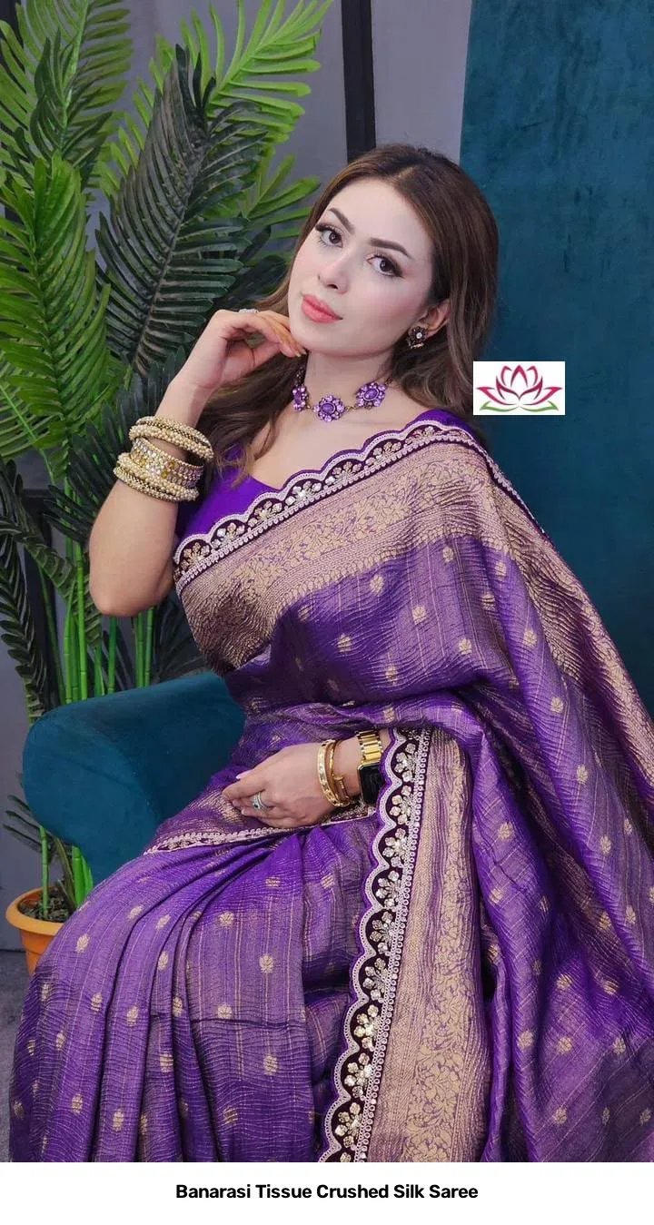 Banarasi Tissue Crushed Silk Saree 10