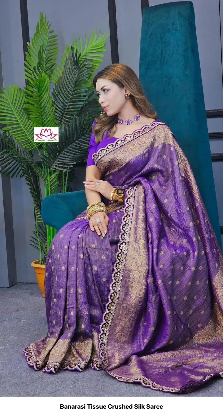 Banarasi Tissue Crushed Silk Saree 5