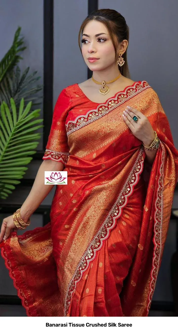 Banarasi Tissue Crushed Silk Saree 6
