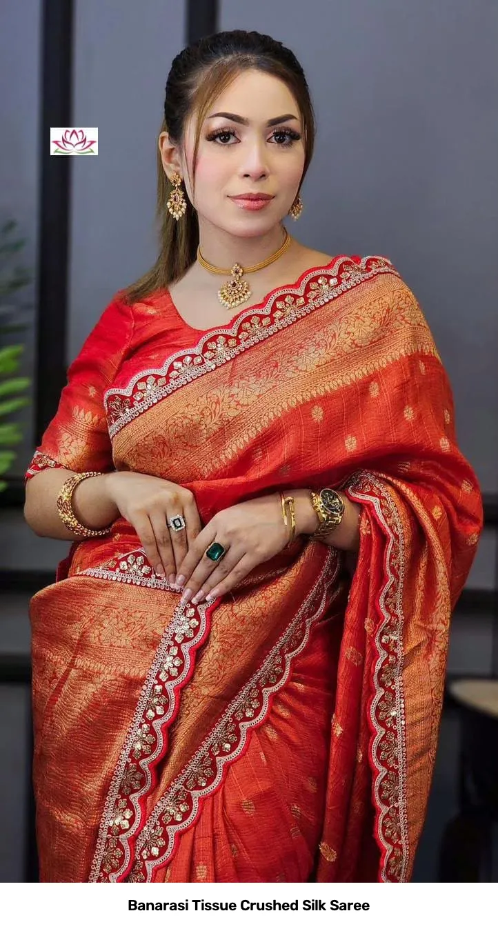 Banarasi Tissue Crushed Silk Saree 7
