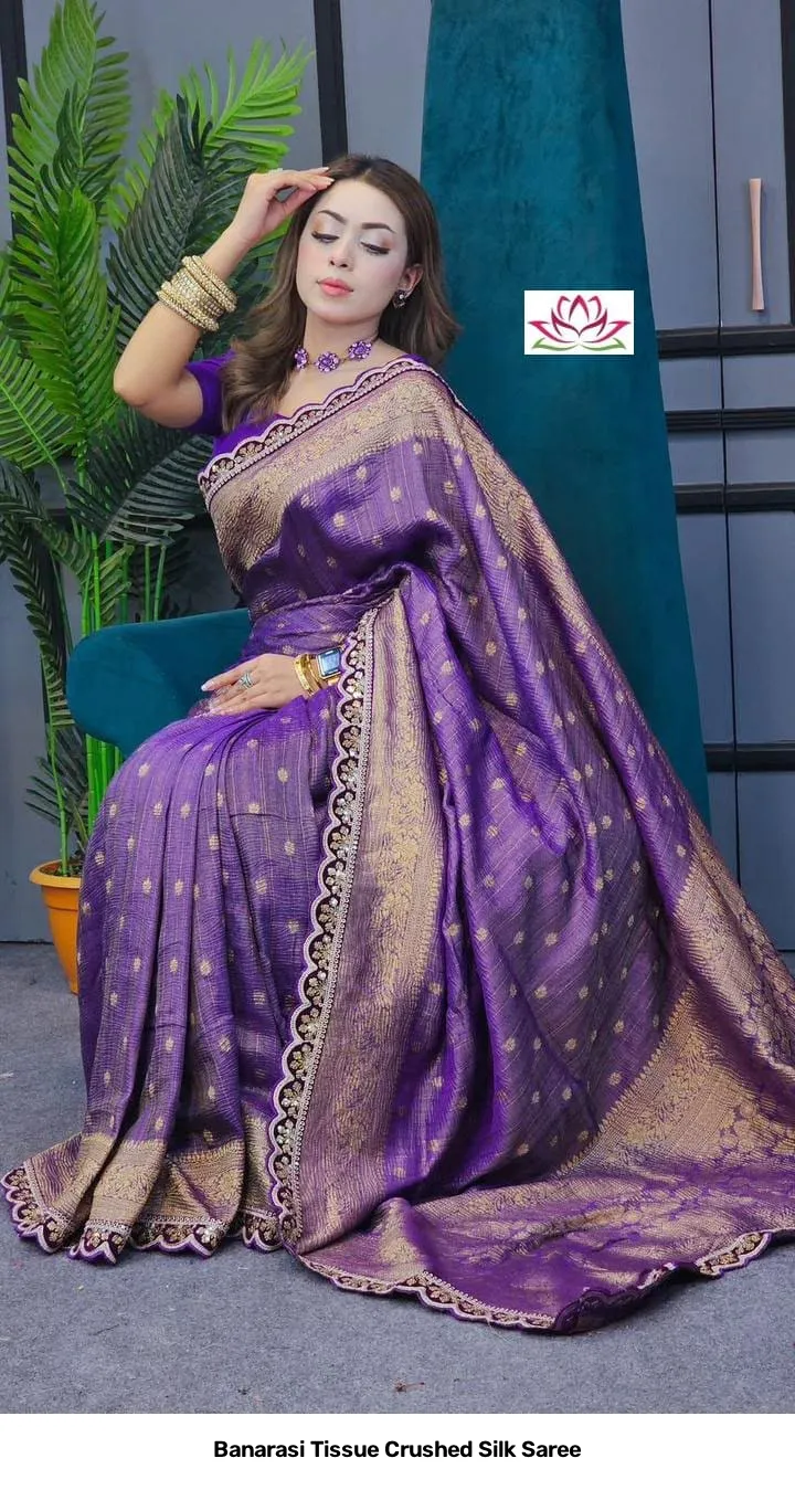 Banarasi Tissue Crushed Silk Saree 8