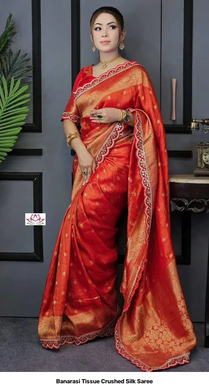 Banarasi Tissue Crushed Silk Saree 9
