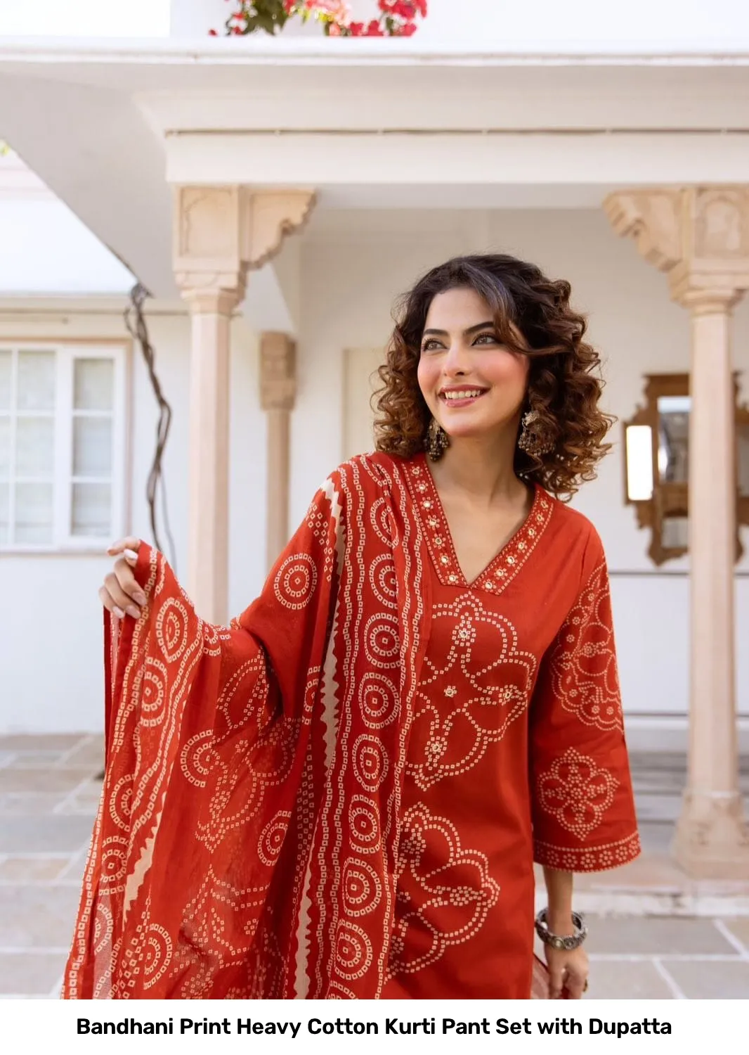 Bandhani Print Heavy Cotton Kurti Pant Set with Dupatta 10