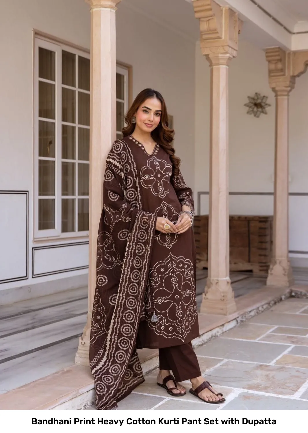 Bandhani Print Heavy Cotton Kurti Pant Set with Dupatta 11