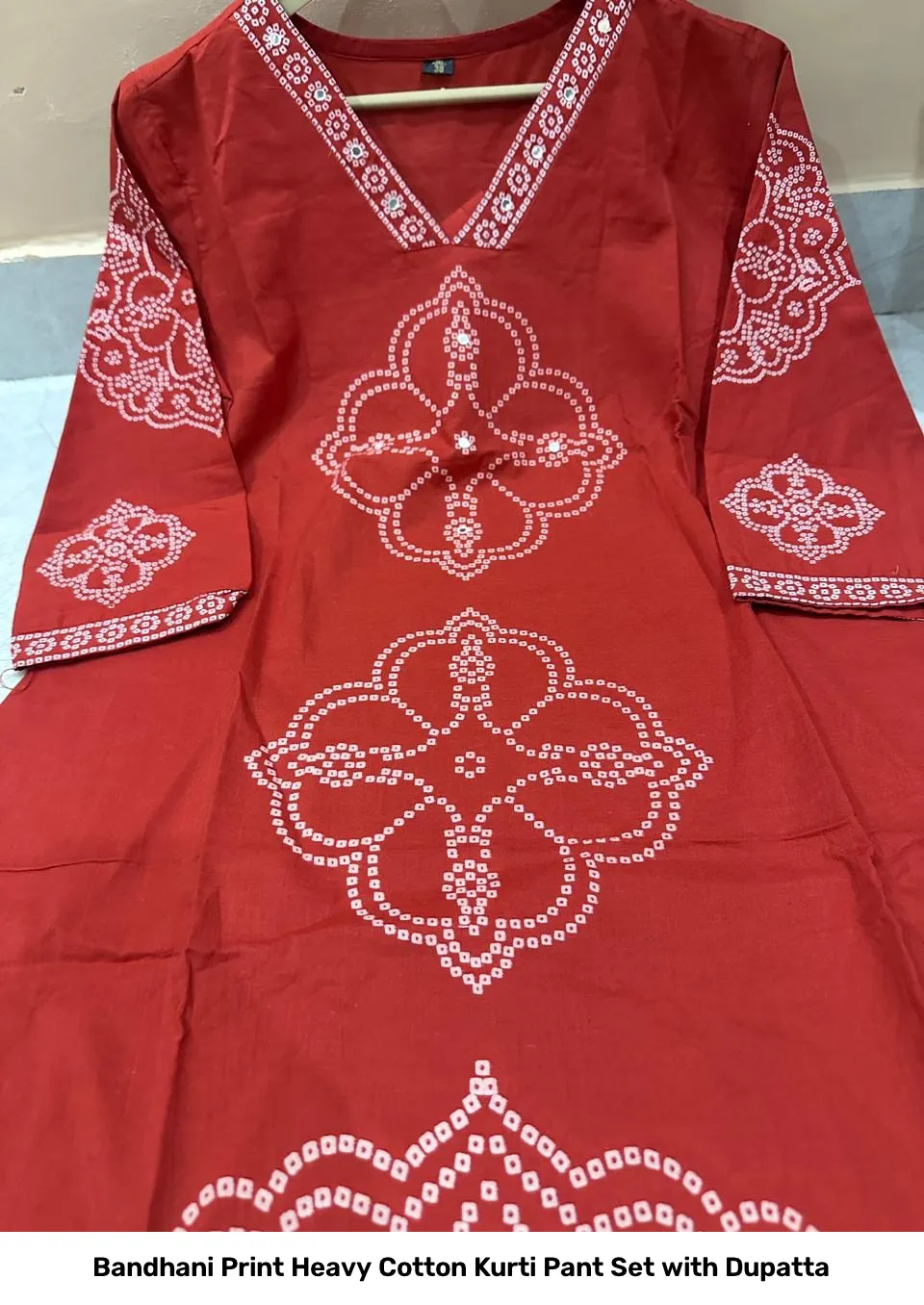 Bandhani Print Heavy Cotton Kurti Pant Set with Dupatta 7