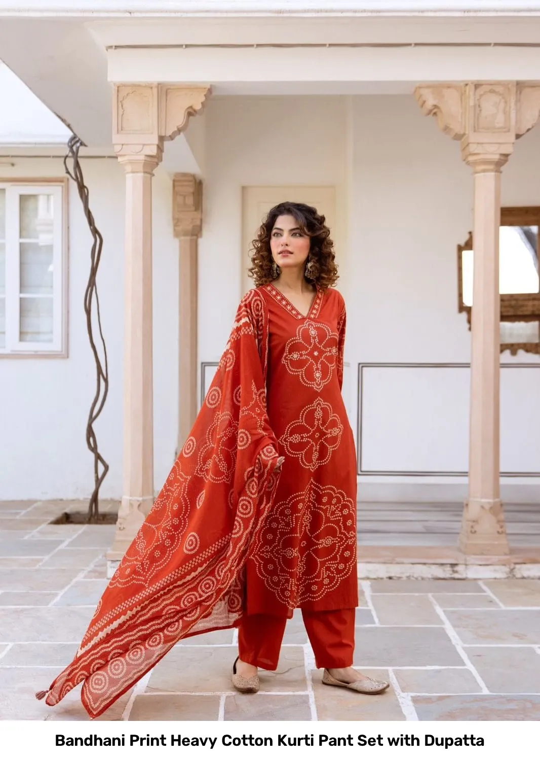 Bandhani Print Heavy Cotton Kurti Pant Set with Dupatta 8