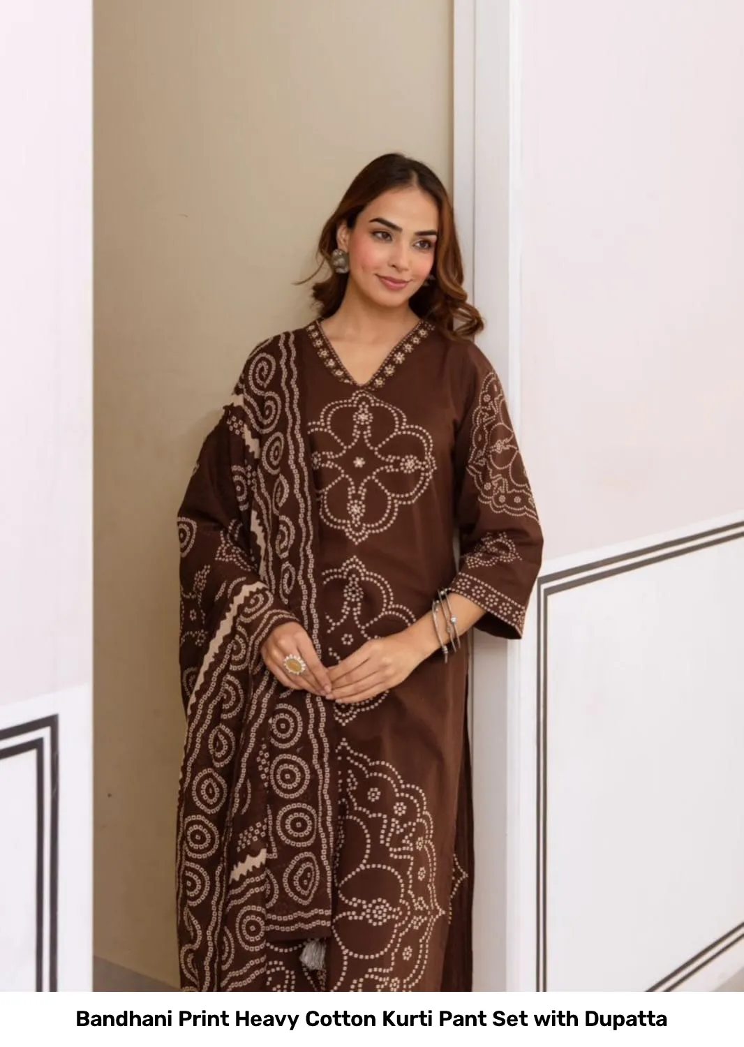 Bandhani Print Heavy Cotton Kurti Pant Set with Dupatta 9
