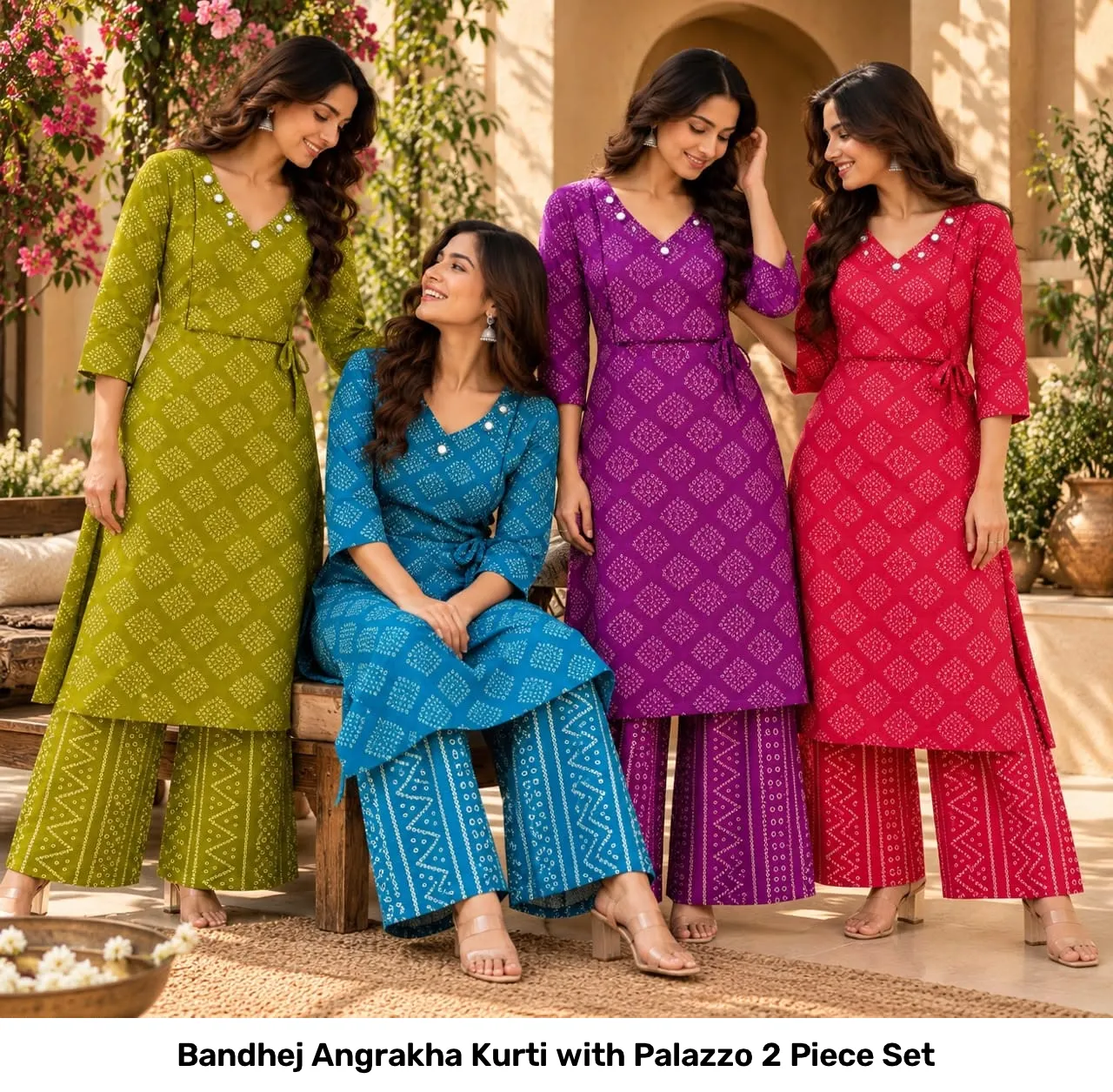 Bandhej Angrakha Kurti with Palazzo 2 Piece Set 6
