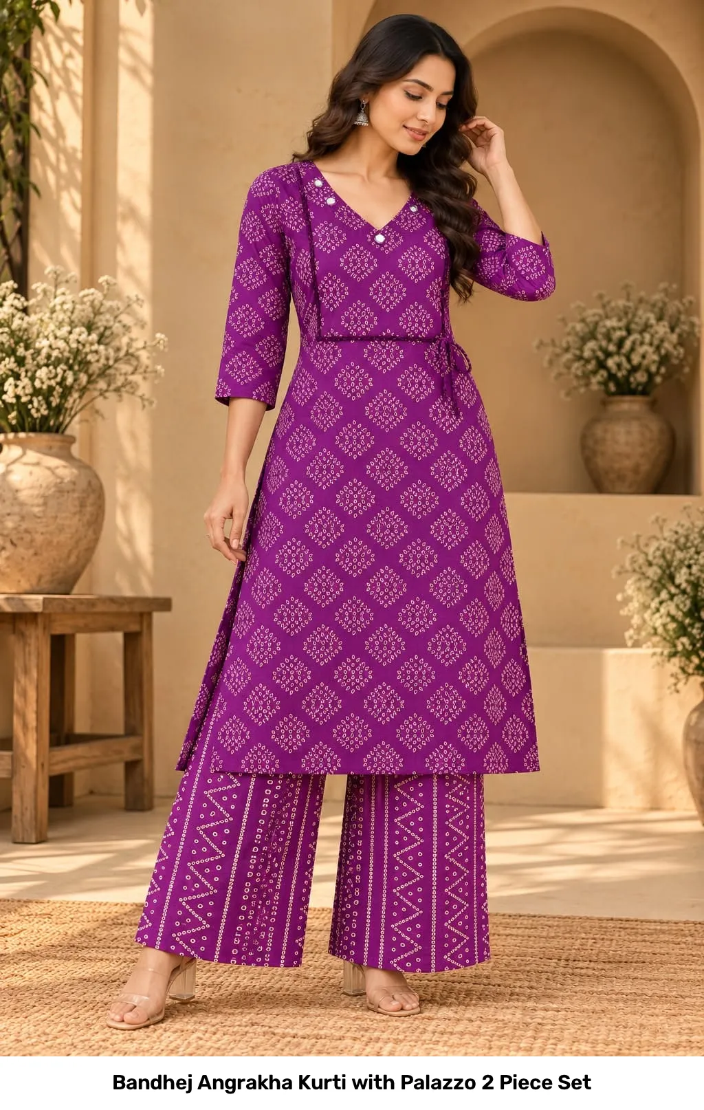 Bandhej Angrakha Kurti with Palazzo 2 Piece Set 7