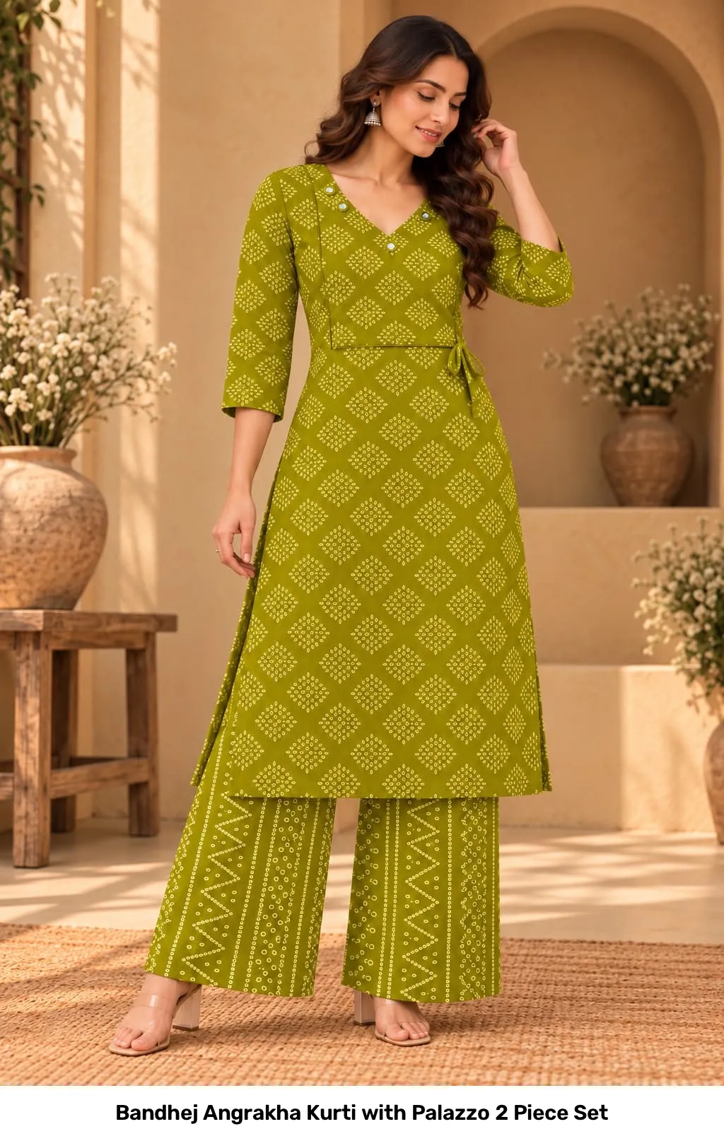 Bandhej Angrakha Kurti with Palazzo 2 Piece Set 9