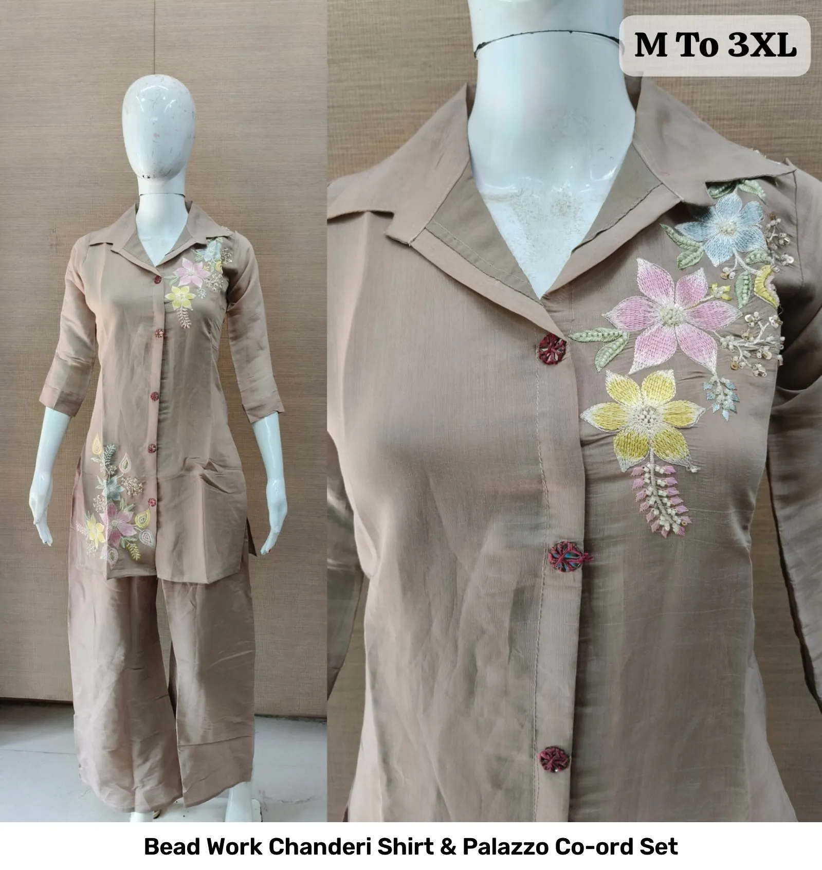 Bead Work Chanderi Shirt & Palazzo Co-ord Set 10