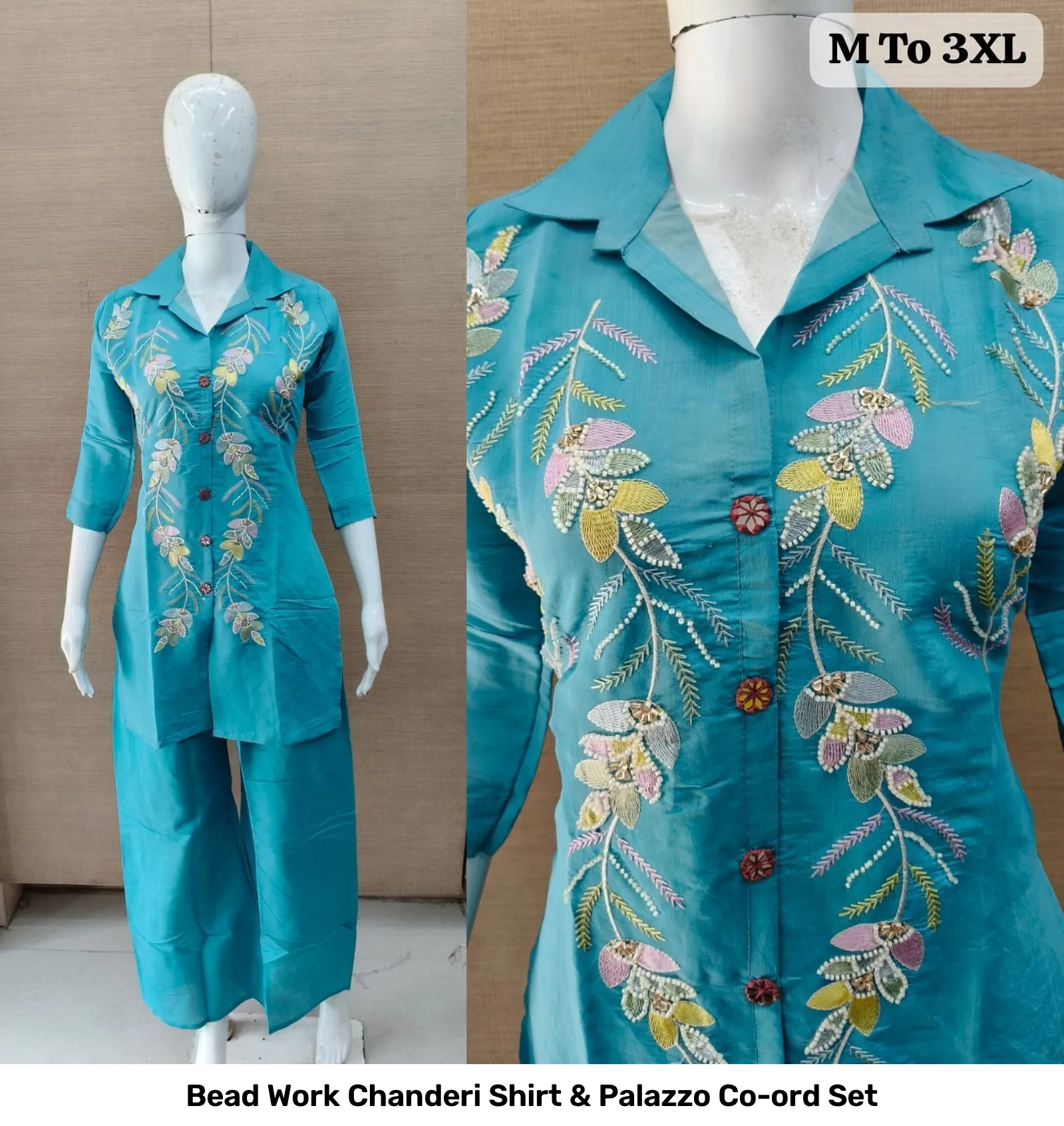 Bead Work Chanderi Shirt & Palazzo Co-ord Set 11